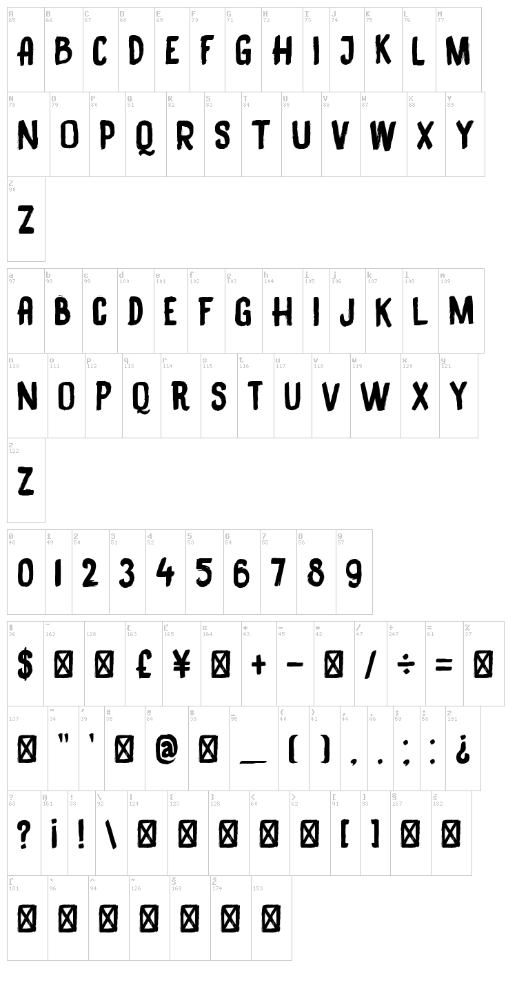 DK Black Bamboo font map